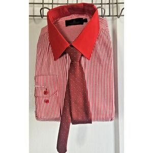 NWT VITTORINO men XL 34/35 red white striped shirt w/dotted burgundy belt combo